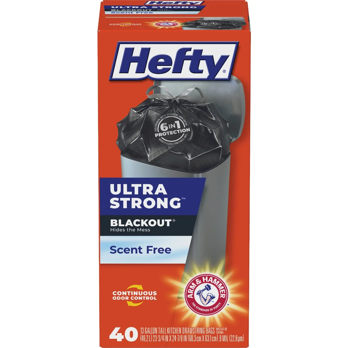 Flexible Hefty BlackOut 13 Gal. Tall Kitchen Black Trash Bag 40-Count Original