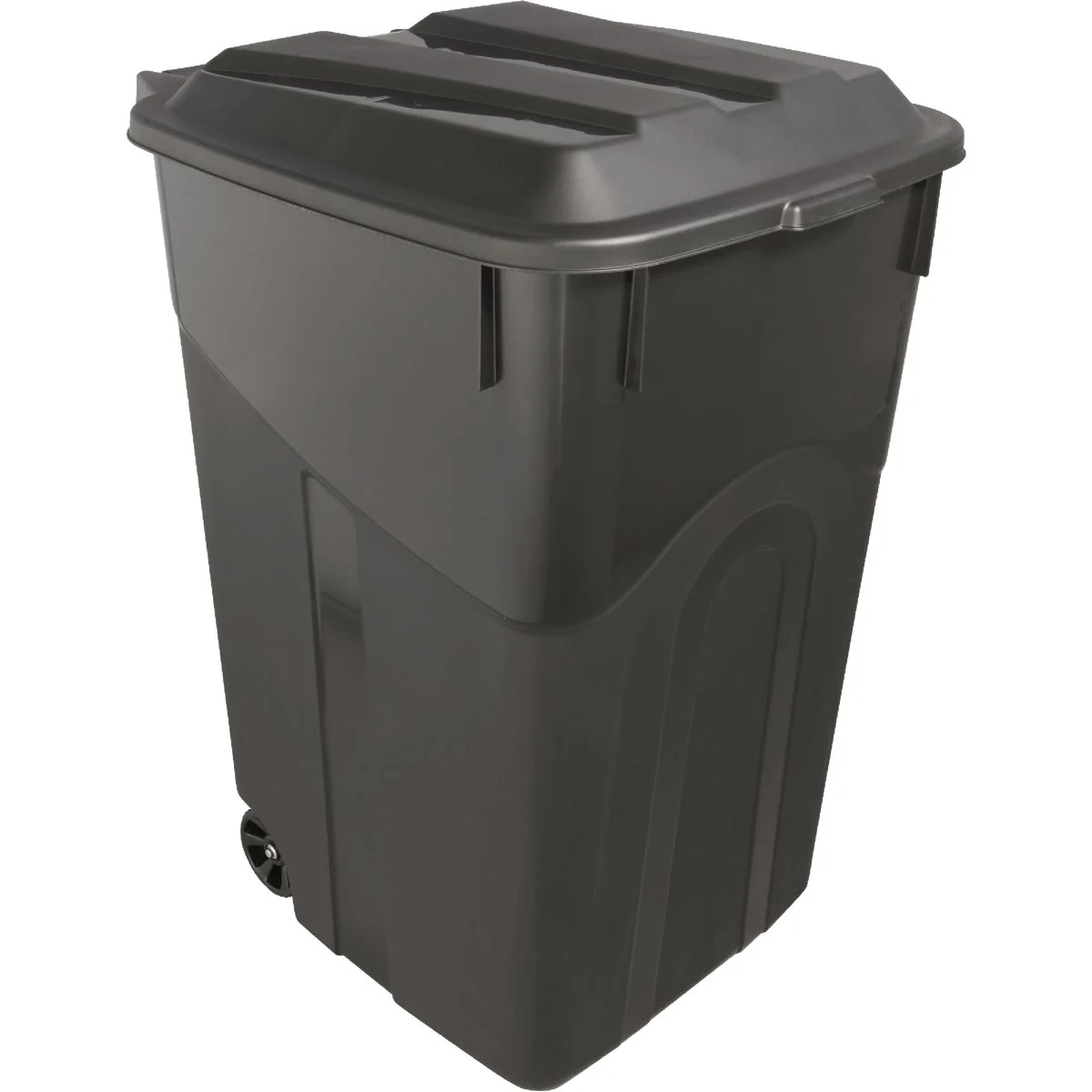 Powerful United Solutions Rough and Rugged 45 Gal. Wheeled Trash Can with Attached Lid Specialty