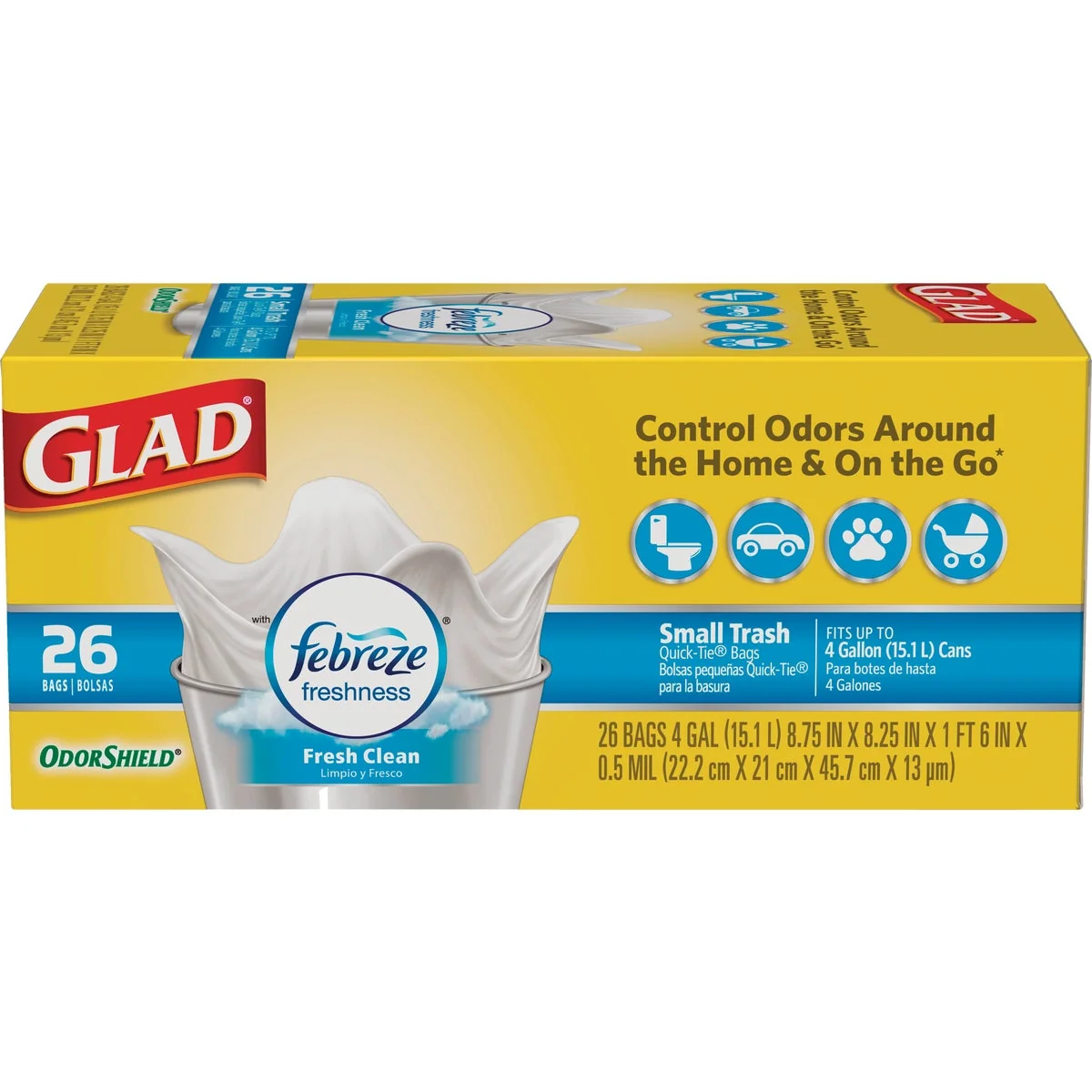 Secure Glad 4 Gal. White Febreze Fresh OdorShield Small Trash Bag Smooth