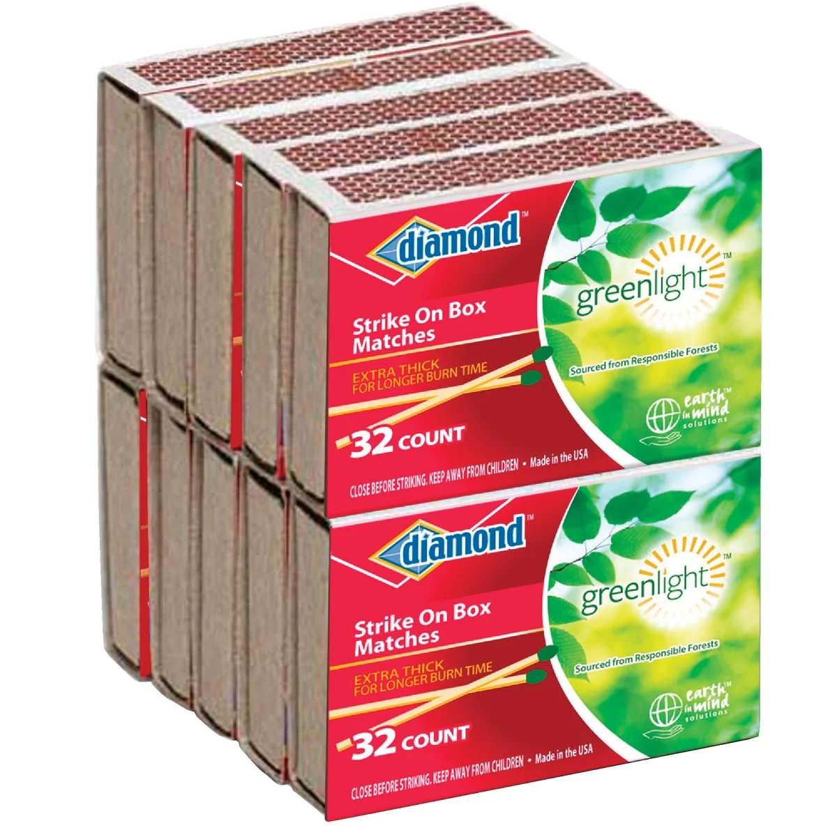 Enhanced Diamond 2-3 8 In. 32-Count Strike on Box Pocket Matches 10-Pack Reusable