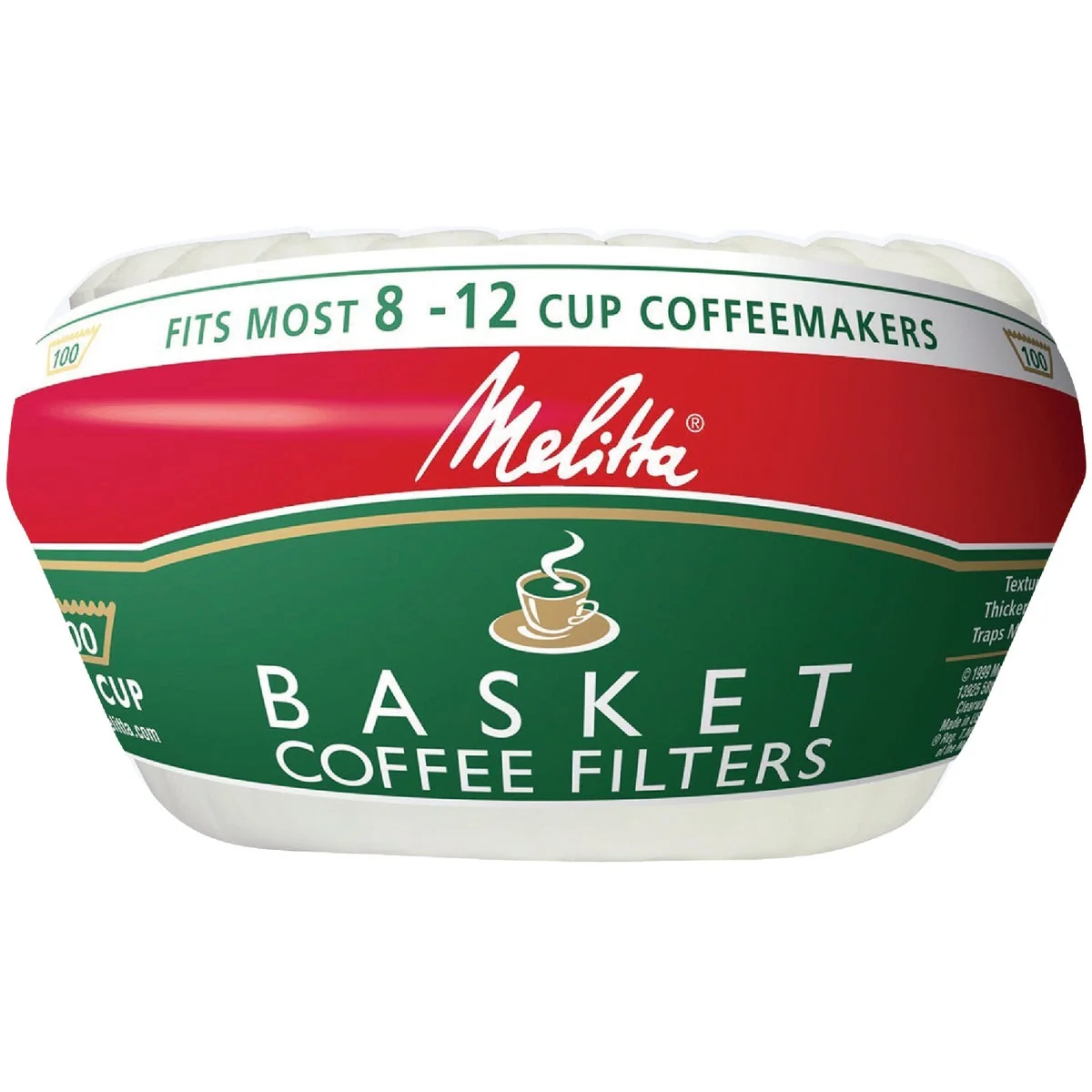 Specialty Melitta 8-12 Cup White Basket Coffee Filter 100-Pack Green