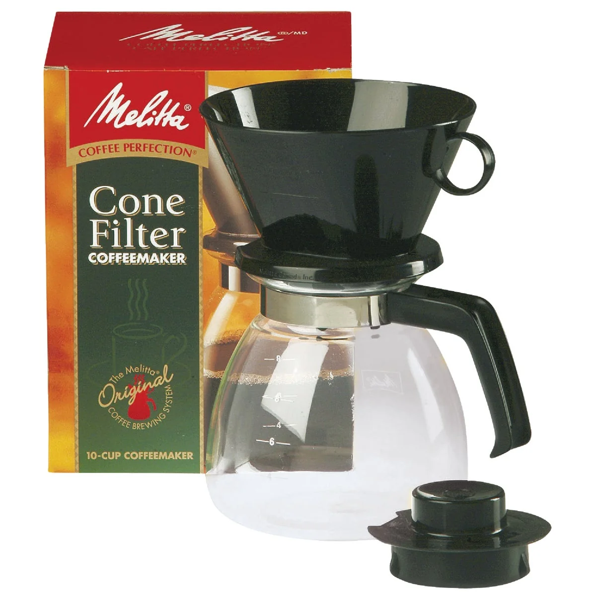 Traditional Melitta 10 Cup Drip Cone Black Coffee Maker Secure