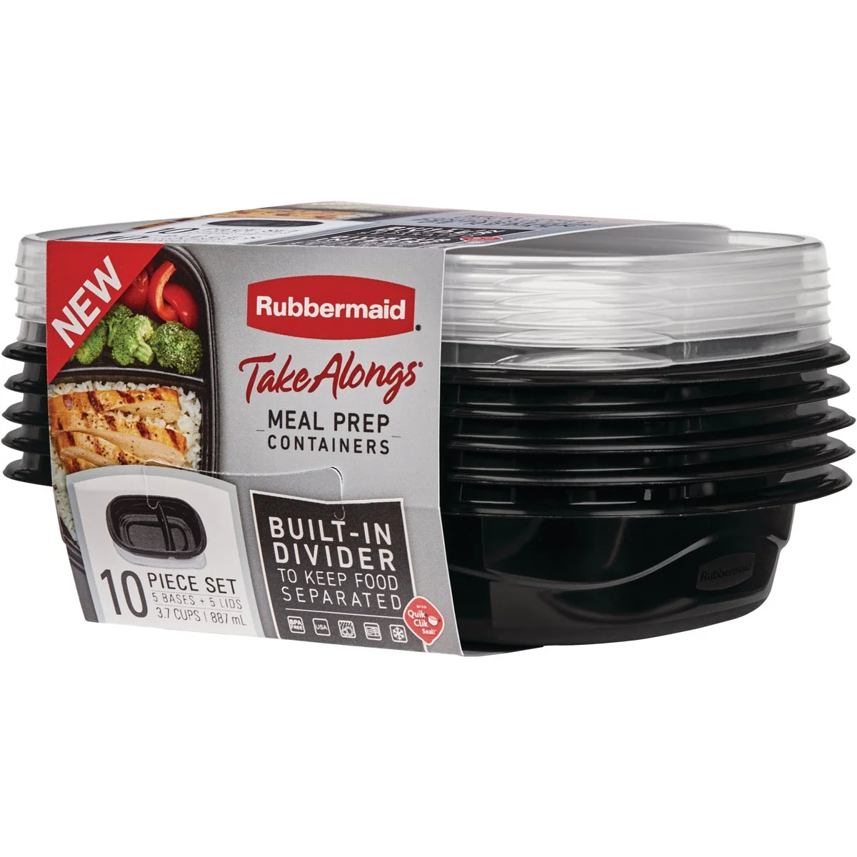 Easy-to-Use Rubbermaid TakeAlongs 3.7 Cup Meal Prep Containers with Lids 5-Pack Lightweight