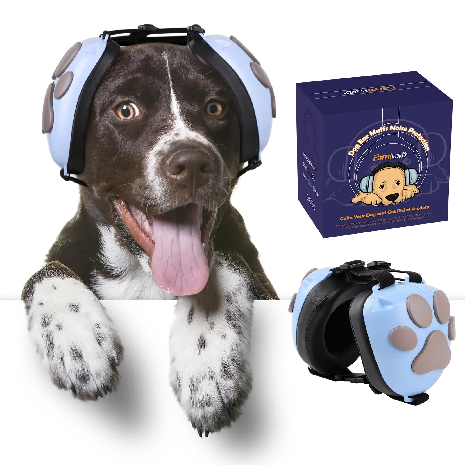 Functional Famikako Upgraded Dog Ear Muffs - 22dB NRR Noise Protection Paw Design Clean