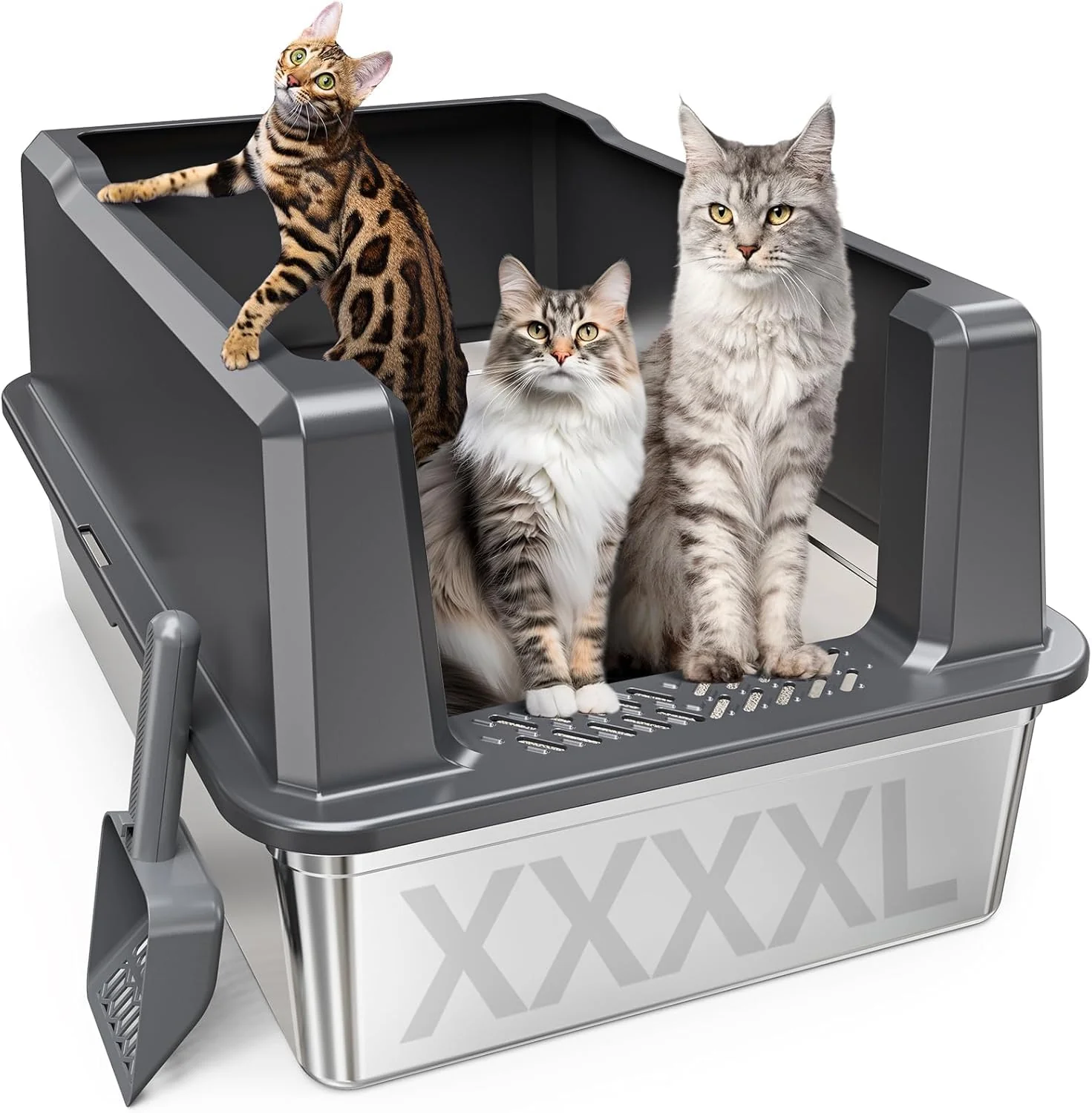 Optimized Pematar XXXL Stainless Steel Cat Litter Box – High Sides and Easy Clean 28 x 20 x 14 in Long-Lasting
