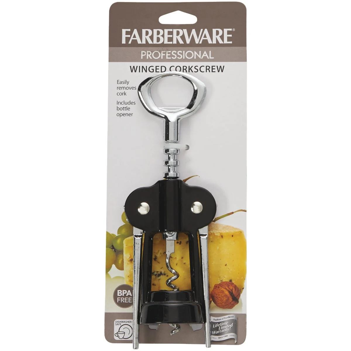 Easy-to-Use Farberware Pro Hi-Tech Black Wing Corkscrew Bottle Opener High-Grade