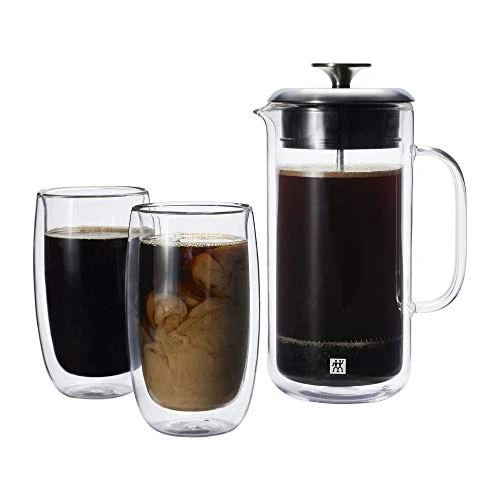 Unique Sorrento Double Wall French Press and Latte Glass 3 Count Smart