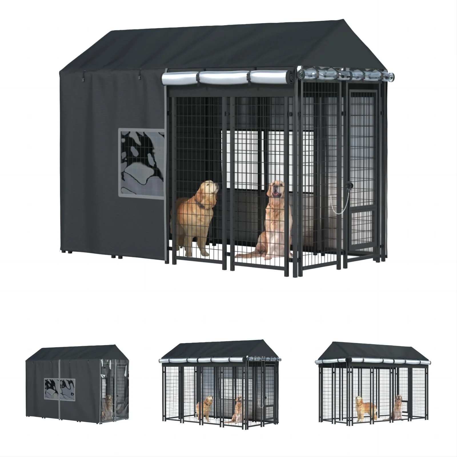 Professional LYBOSH Outdoor Dog Kennel Cover - Full Coverage for 8x4x6 Kennels 600D Waterproof Black Fashionable