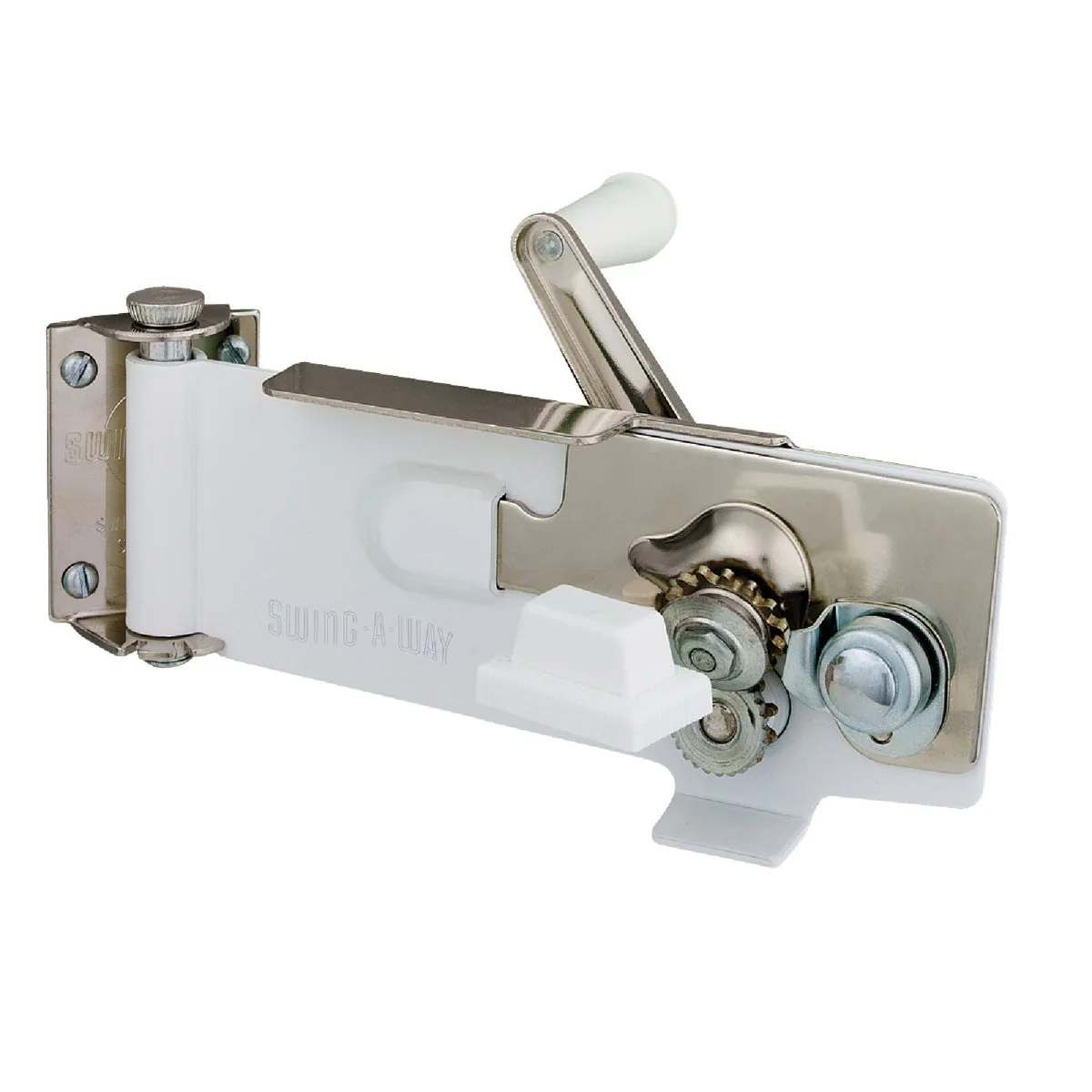 Innovative Swing-A-Way White Magnetic Wall Mount Can Opener User-Friendly