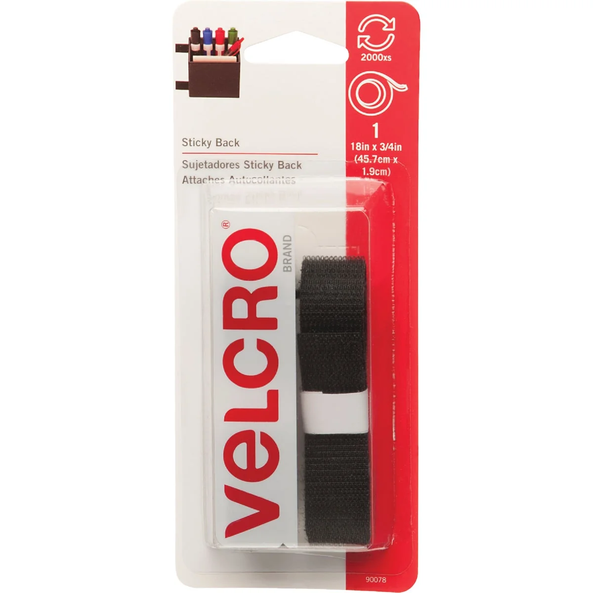 World-Class VELCRO Brand 3 4 In. x 18 In. Black Sticky Back Reclosable Hook Loop Roll Convenient