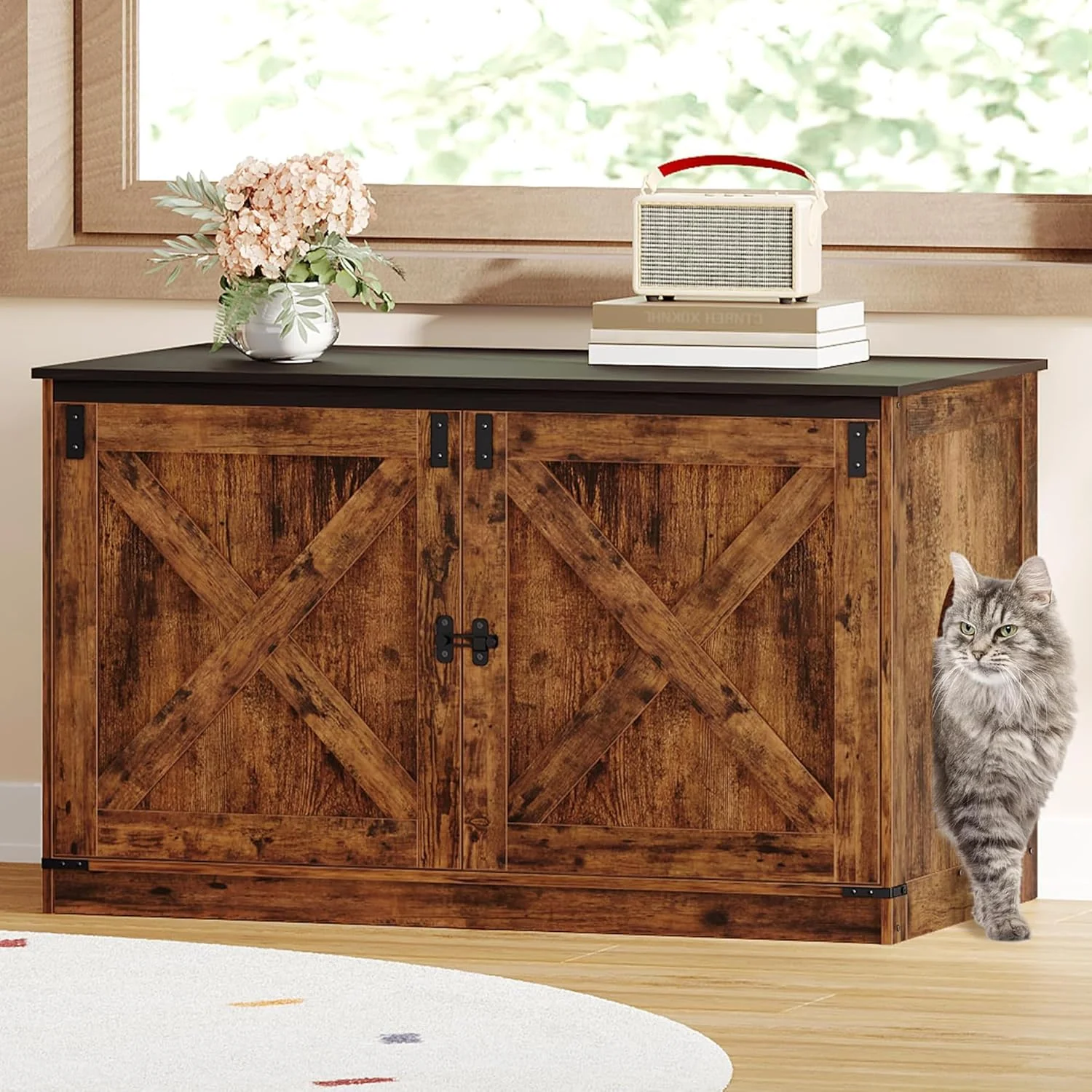Organic Hzuaneri Cat Litter Box Enclosure with Cushion — Hidden Litter Box Furniture CB84701X Professional