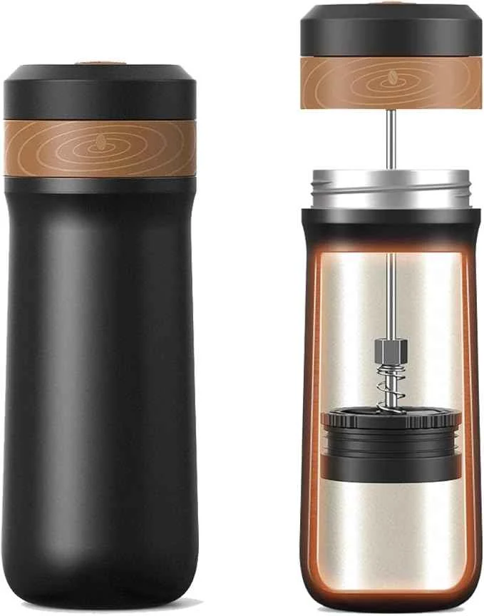 Specialty Portable French Press Coffee Maker Travel French Coffee Maker Stainless Steel Coffee Mug 12 oz Double Mesh Filter Great for Camping and Traveling Dependable