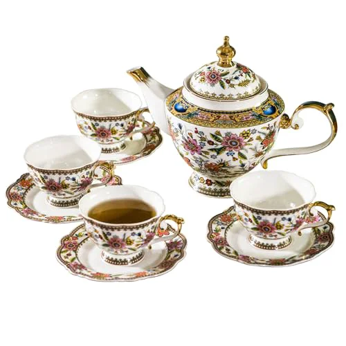 Comfortable Fine Bone China Tea Set 13 Count Premium