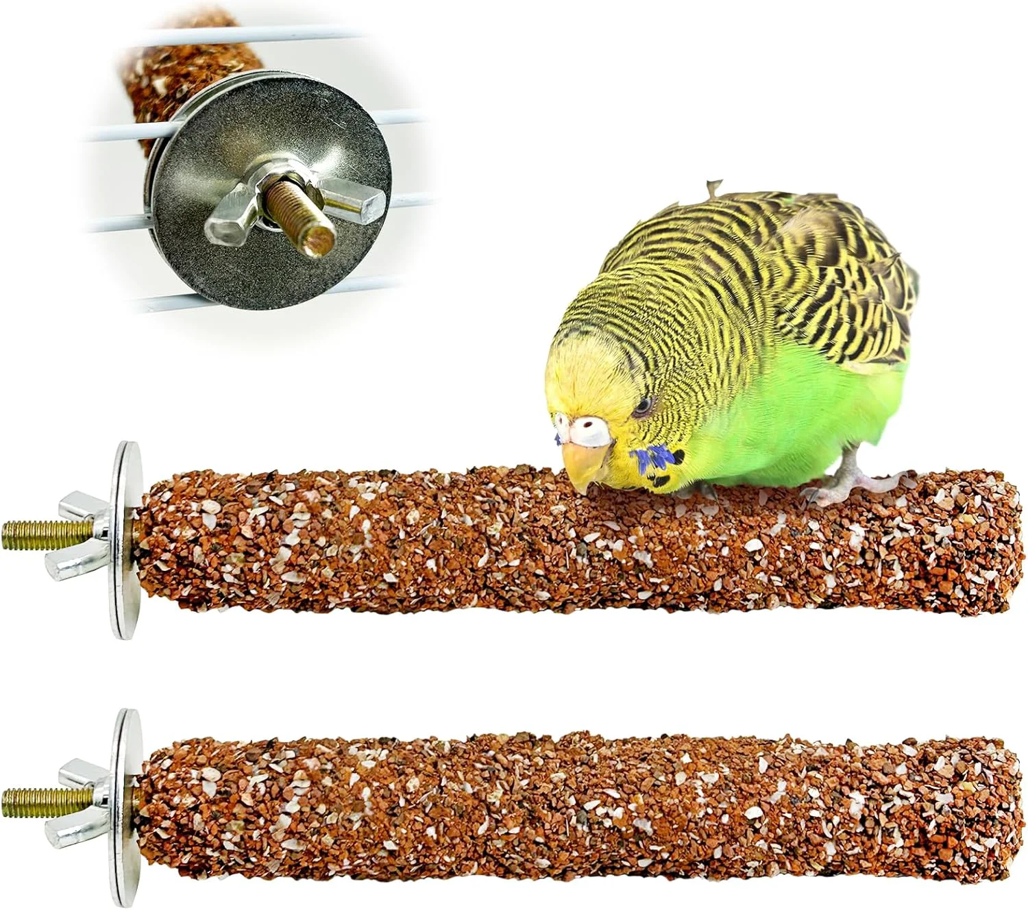 Premium Material PINVNBY 2 PCS Natural Bird Perches Bird Grinding Stick Calcium Mineral Parrot Perch Stand Foot Claws Trimmer Chew Toy Bird Cage Accessories for Small Medium Budgie Cockatiel Conure Lovebird Efficient