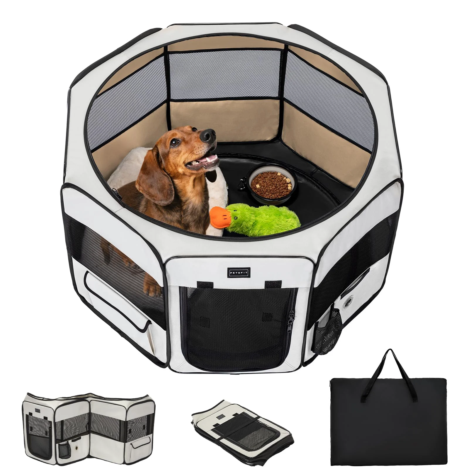 Modern PETSFIT 36-inch Portable Dog Playpen — Waterproof Mat Zippered Roof Travel Ready Eco-Friendly