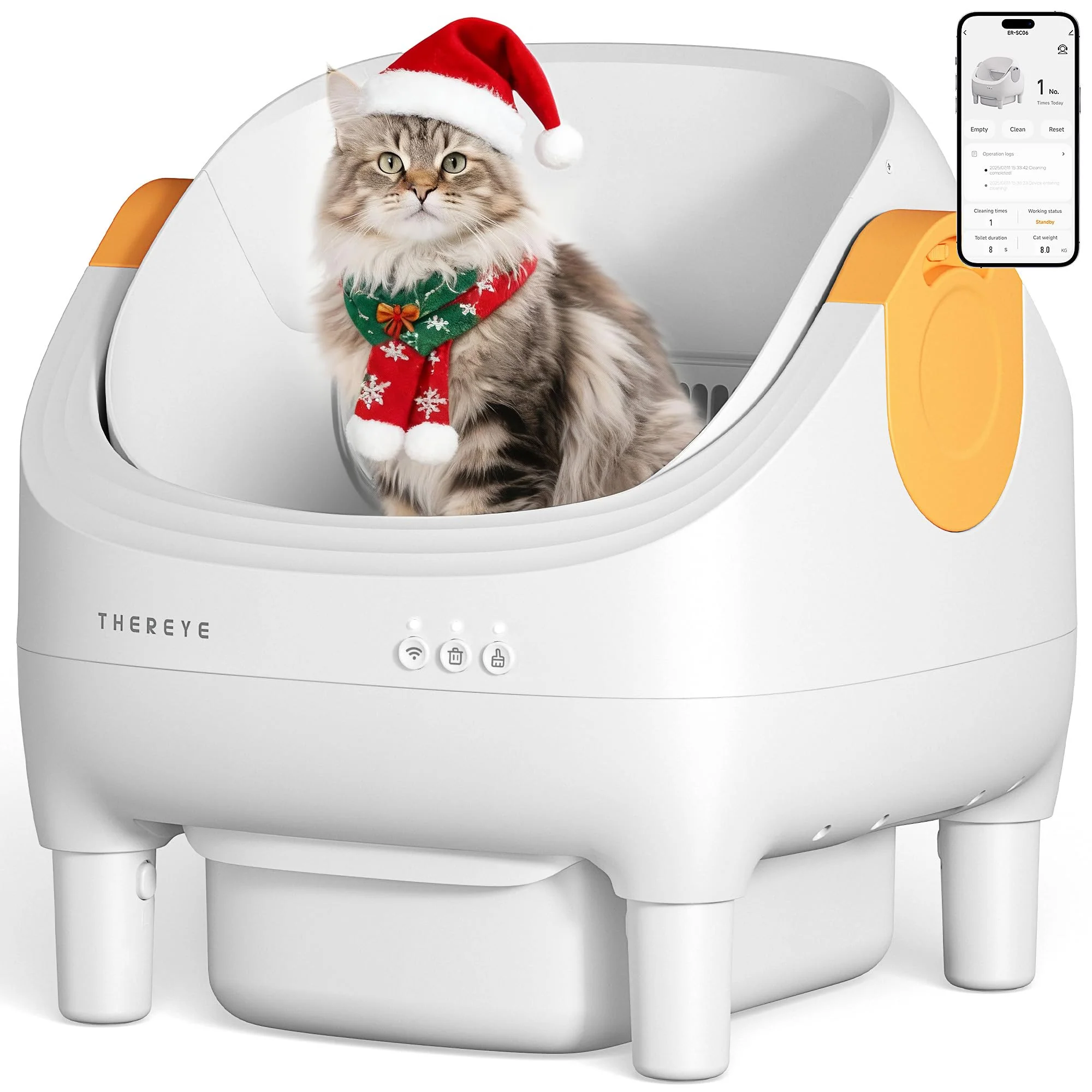 High-End Thereye Open-Top Self-Cleaning Cat Litter Box with App Safety Sensors Large Multi-Cat Recyclable