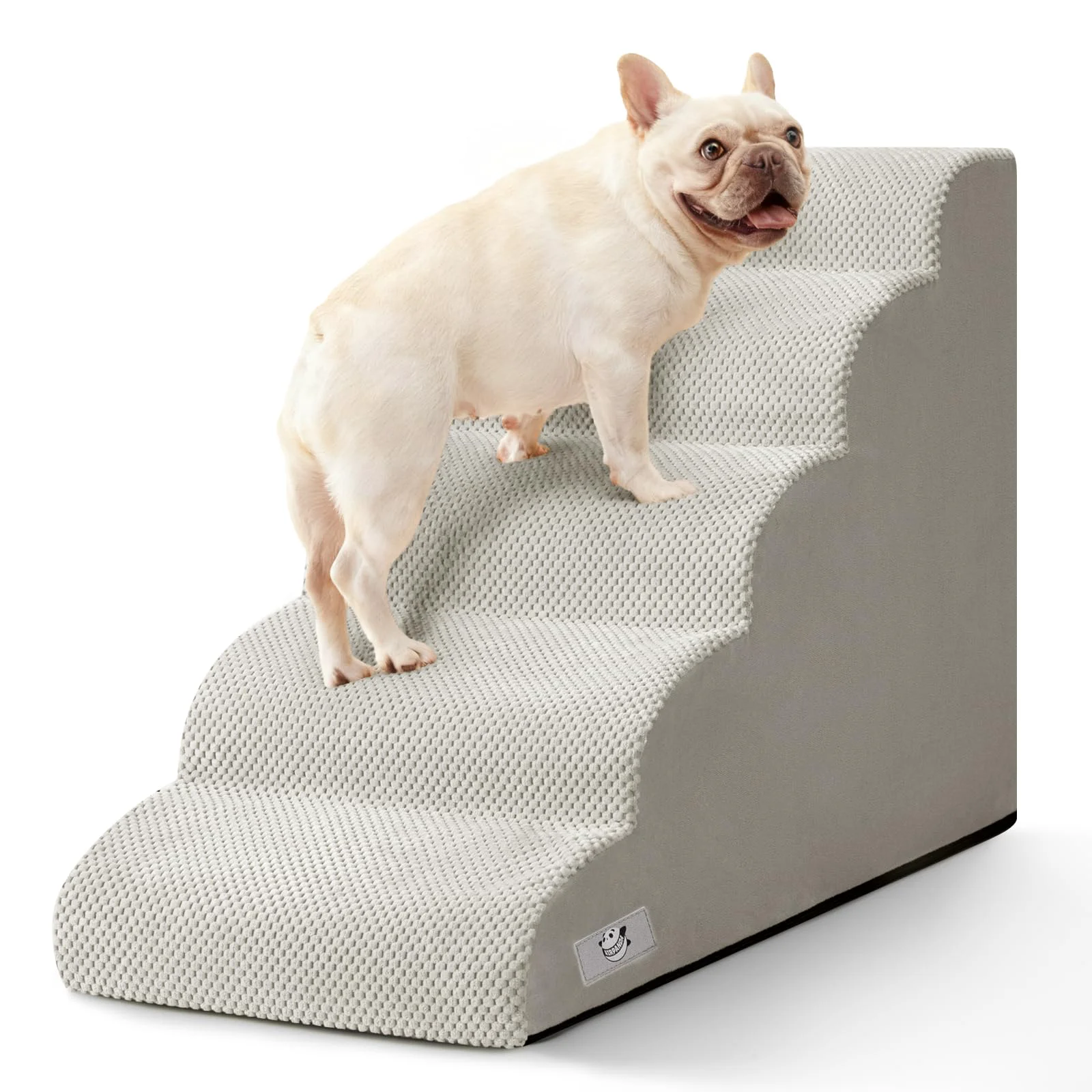 Traditional Airpanda 5 Step Dog Stairs for High Beds – Non-Slip Washable Cover Light Grey Selected