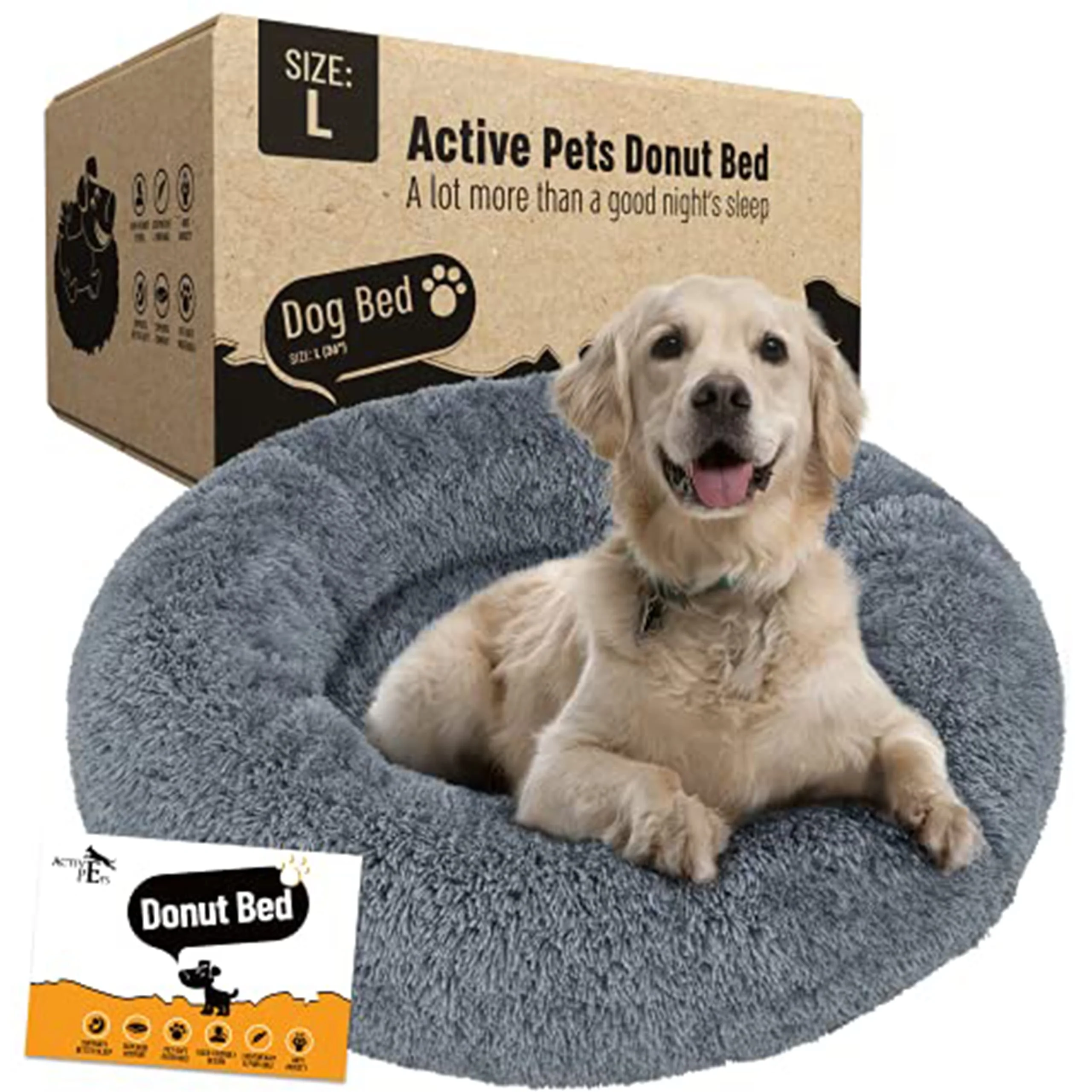 Refined Active Pets X-Lg Dark Grey Dog Bed Up to 100lbs – Calming Orthopedic Bedding for Comfort Artisan