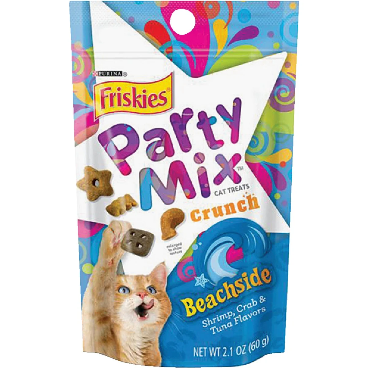 Reusable Purina Party Mix Beachside-Shrimp Crab Tuna 2.1 Oz. Cat Treat Responsible