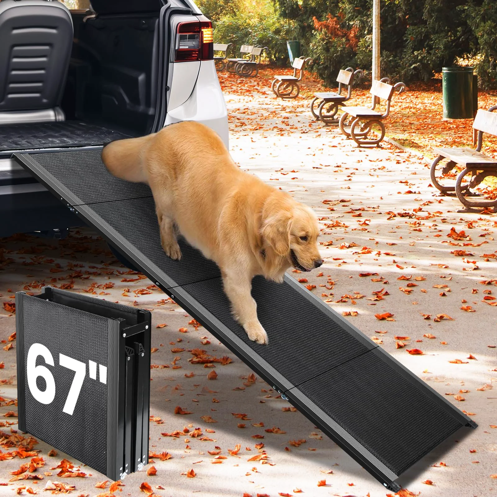 Reliable JTSIOV Dog Ramp for Car – 67'' Extra-Long Folding Ramp Breathable