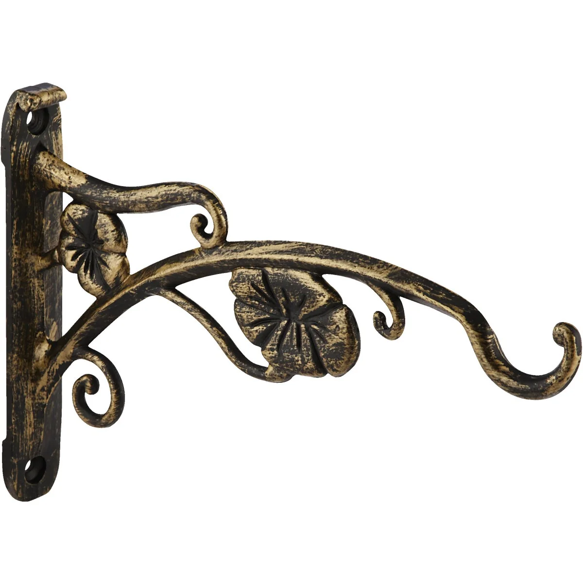 Fast Panacea 9 In. Brushed Gold Flowers Cast Aluminum Decorative Hanging Plant Bracket Soft