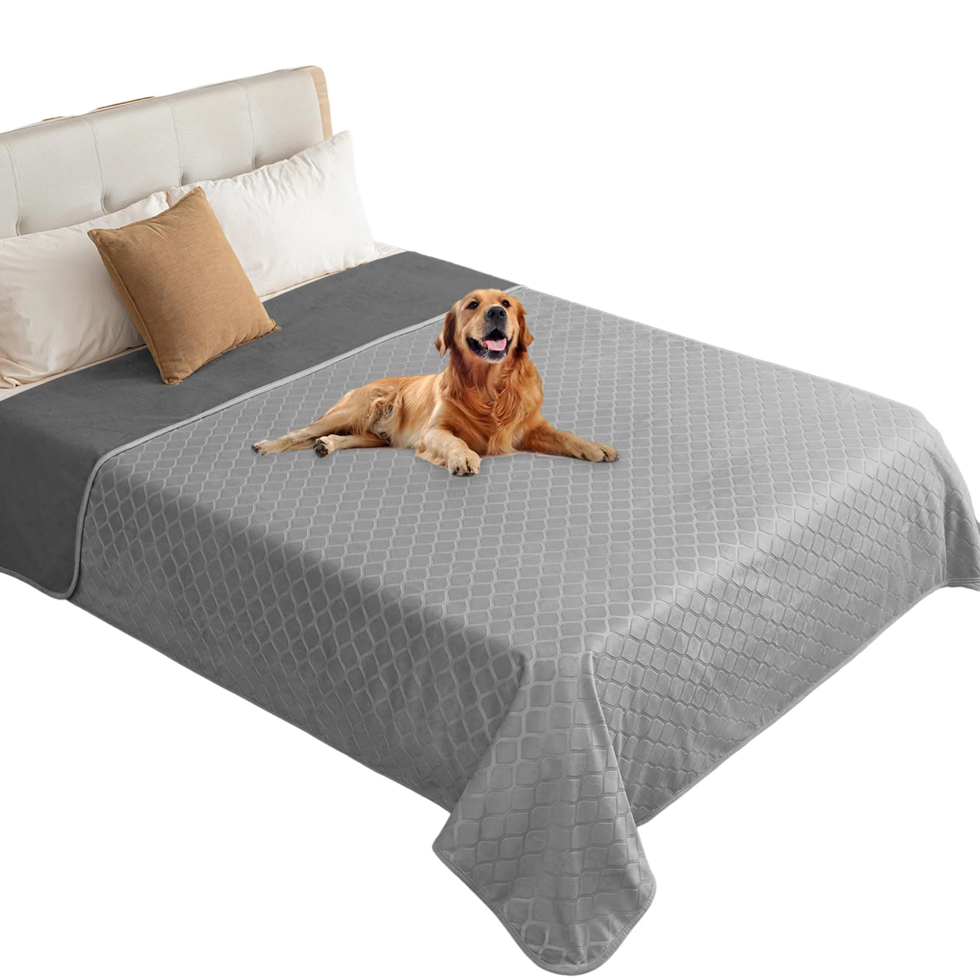 Excellent fuguitex Waterproof Dog Blanket Bed Cover 82x102 in Light Grey Crystal Velvet Moroccan Plush Official