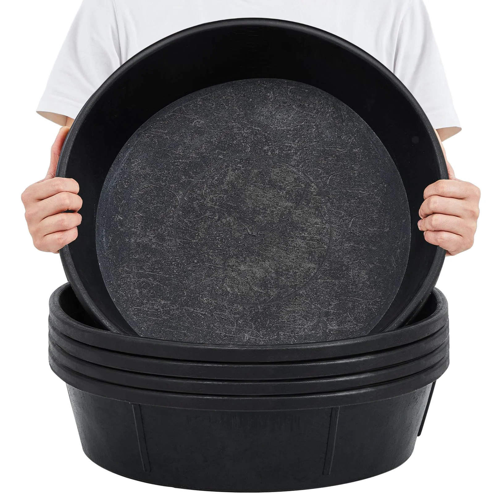 Flexible Sadnyy Rubber Feeder Pan Set – 5 Pcs 3 Gal 12 Qt Heavy-Duty Non-Tip High-Grade