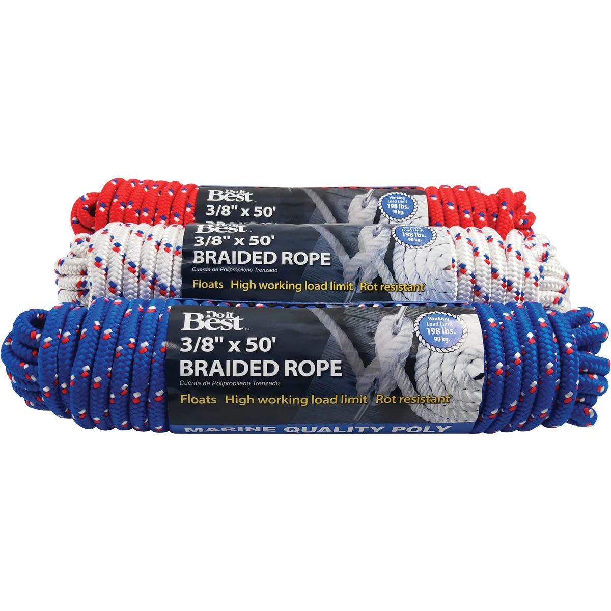 Minimalist Do it 3 8 In. x 50 Ft. Assorted Colors Diamond Braided Polypropylene Packaged Rope Versatile