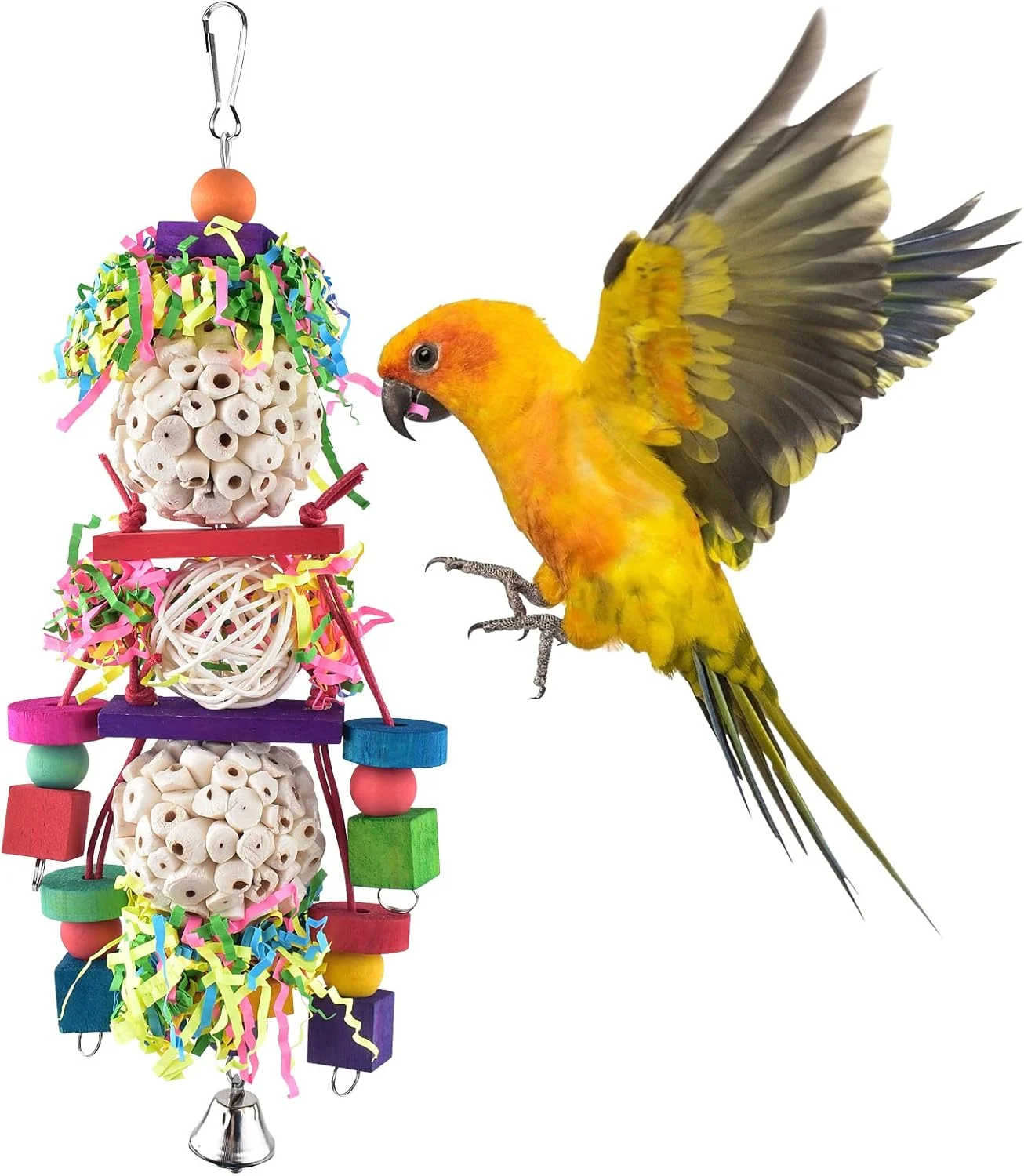 Luxury Bissap Conure Toys Bird Parrot Foraging Shredder Hanging Toys Sola Balls Sepak Takraw with Bell for Small Parrots Parakeets Conures Cockatiels Love Birds Cage Toy Classic