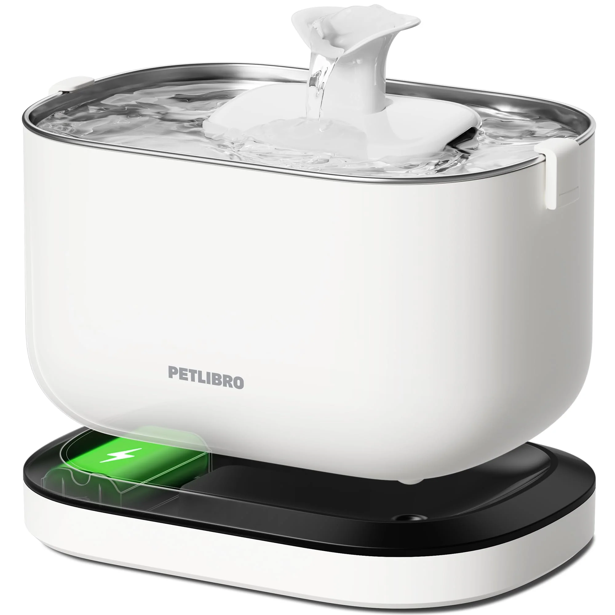 Fashionable PETLIBRO Cordless Cat Water Fountain 2.5L Rechargeable Wireless Pump Stainless Steel Tray Modern
