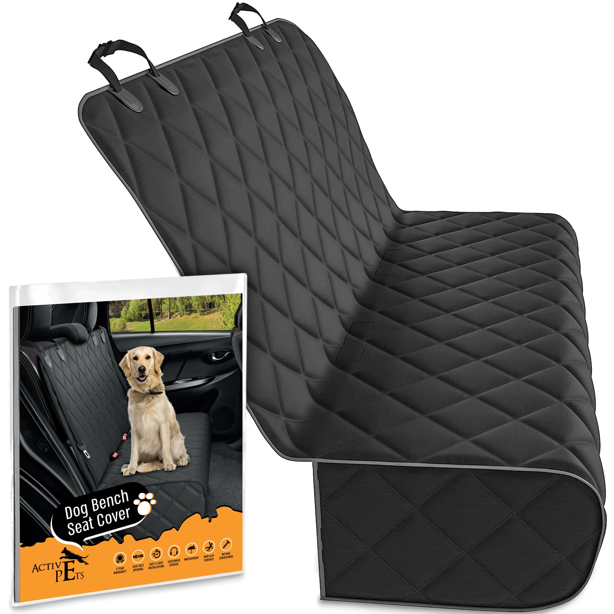 Detailed Active Pets Black Car Rear Seat Cover for Dogs — Waterproof Scratch-Resistant Backseat Protector Comfortable