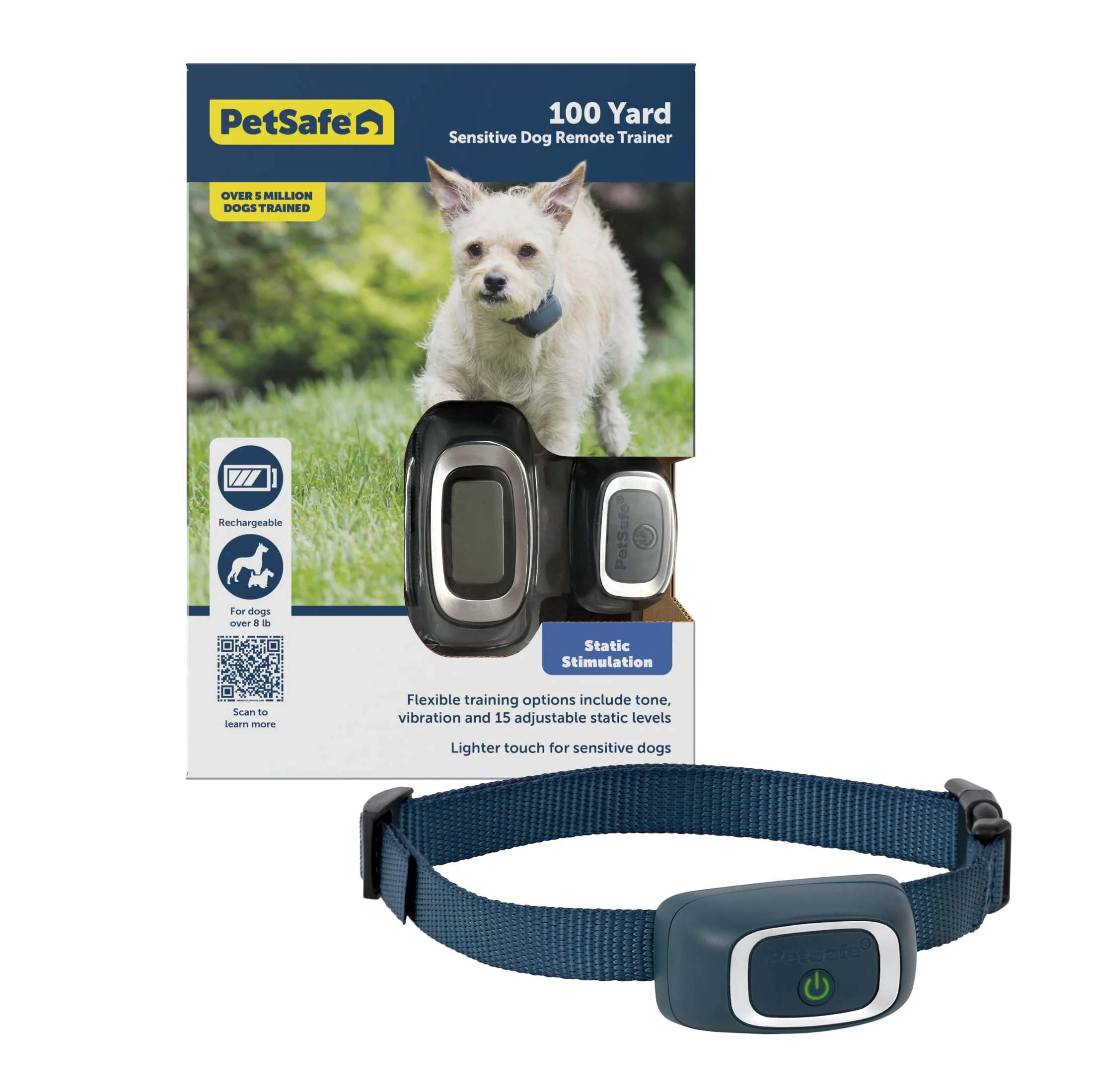 Lightweight PetSafe 100 Yard Remote Training Collar – Small to Medium Dogs Tone Vibration 15-Level Static Eco-Friendly
