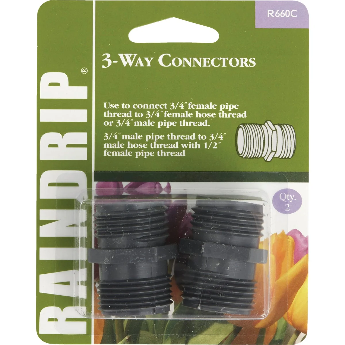 Enhanced Raindrip 3 4 1 2 In. Tubing 3-Way Threaded Coupling 2-Pack Lightweight