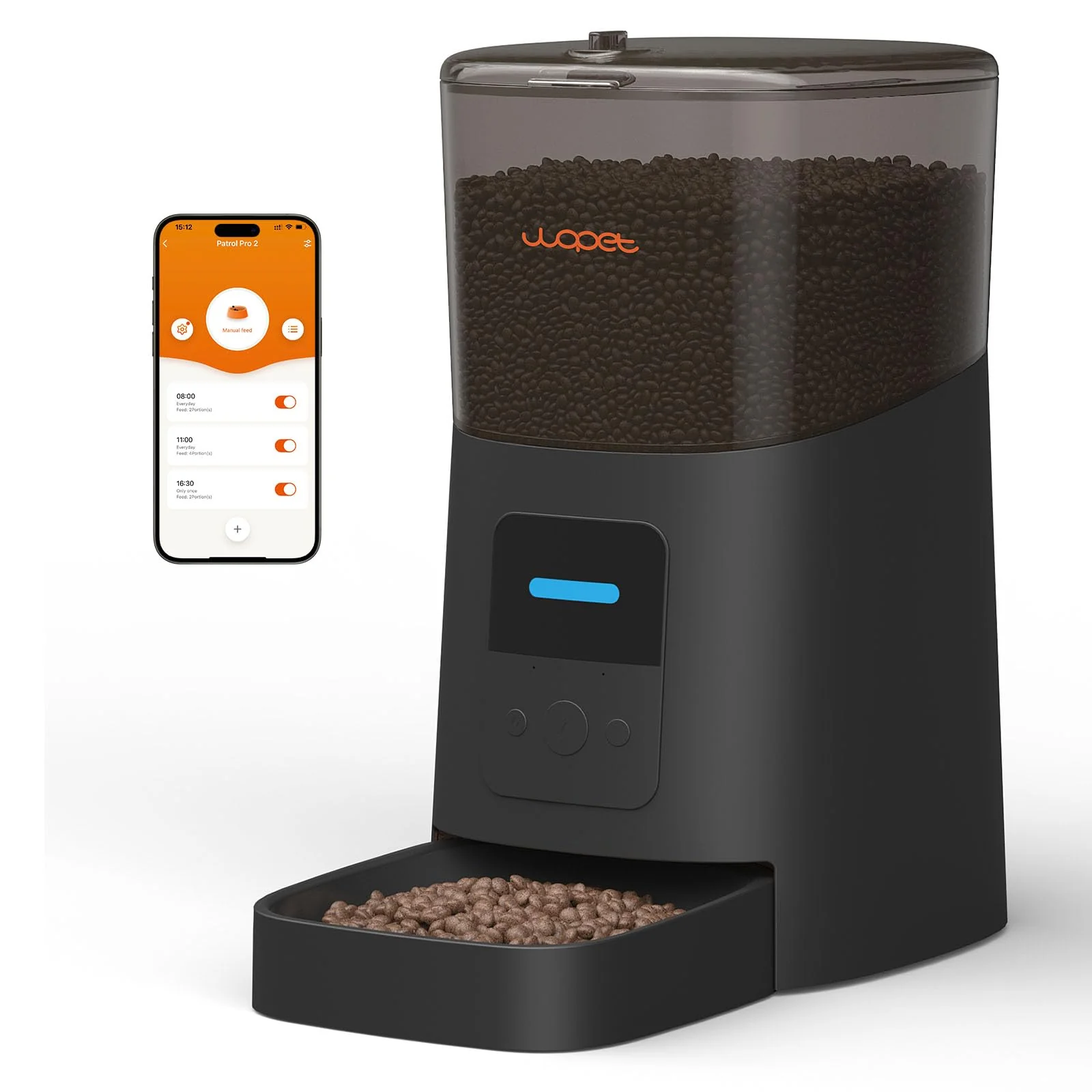 Functional WOPET 6L Automatic Cat Feeder – WiFi Smart Dispenser with 15 Meals Day Portion Control Solid