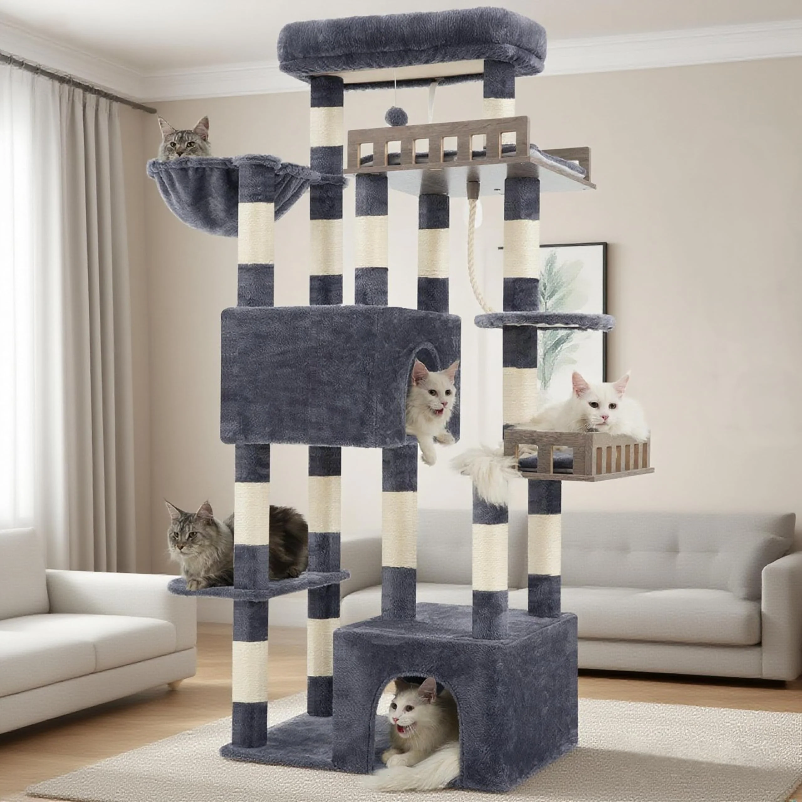 Outstanding Gitelsnour Maine Coon Cat Tree Heavy-Duty Indoor Cat Tower for Large Cats 20 lbs Smoky Gray Refined