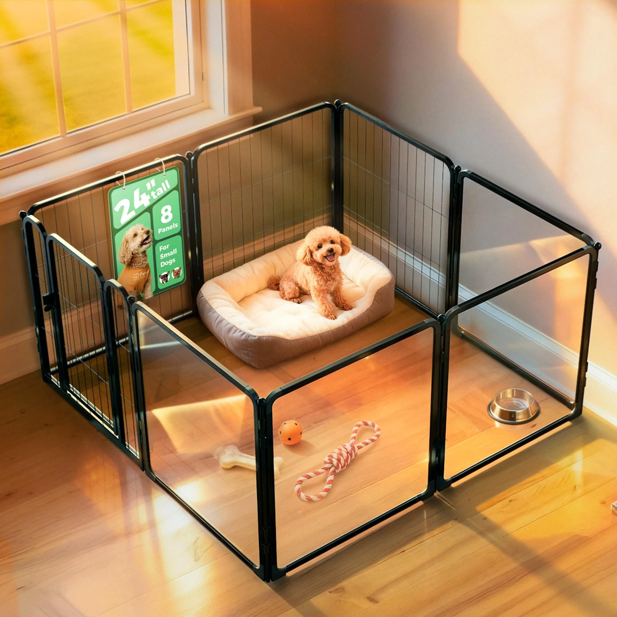 Comfortable FXW Pawadise Acrylic Wire Mesh Indoor Dog Playpen – 24in 8 Panels Black Patented Outstanding