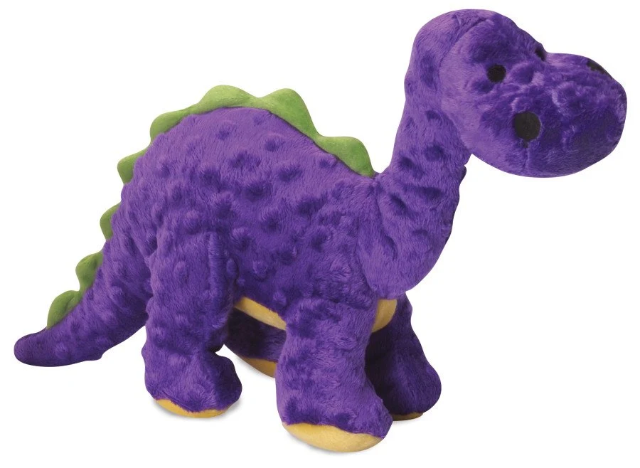 Superior goDog Dinos Bruto Chew Guard Technology Squeaky Plush Dog Toy Purple Mini Crafted