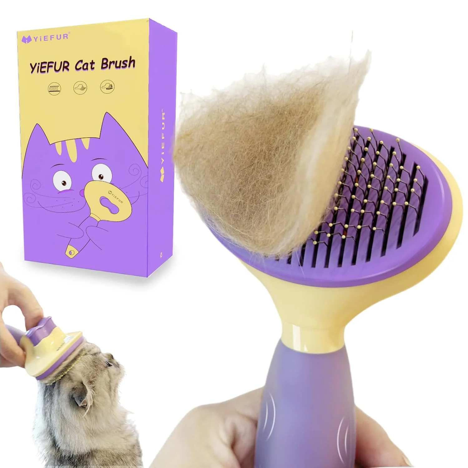 Expertly Made Cat Brush for Grooming and Shedding Self-Cleaning Silicone Brush for Short and Long Haired Cats Cat Gifts for Pet Lovers purple Contemporary
