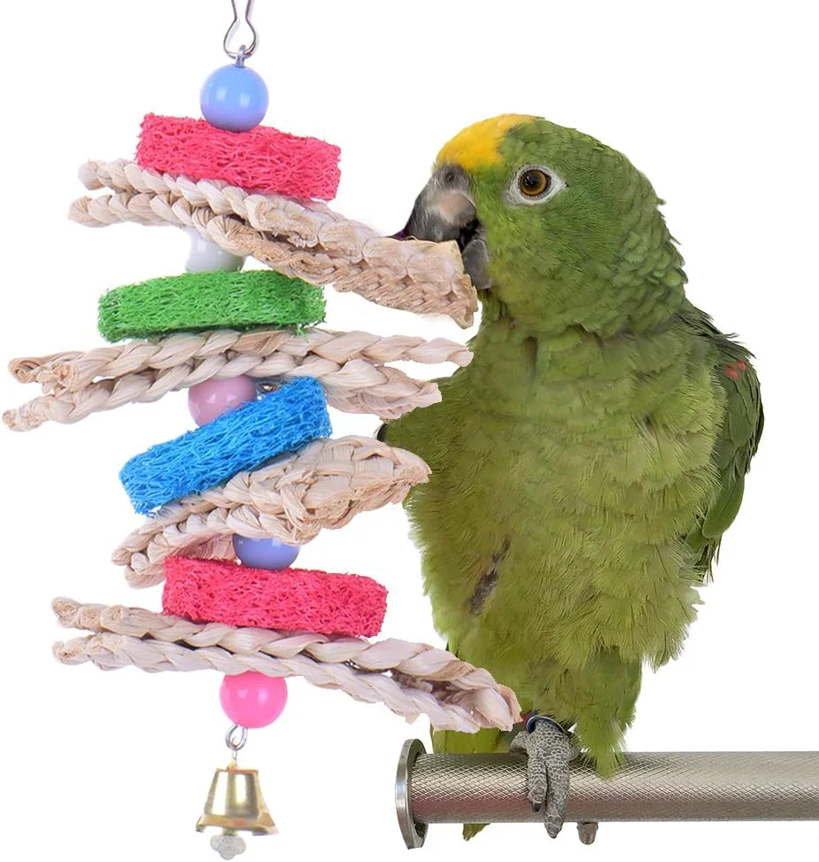 Optimized Hypeety Pet Bird Parrot Swing Chewing Toy Natural Sepa Takraw with Happy Twist Colorful Bead Swing Bell Selected