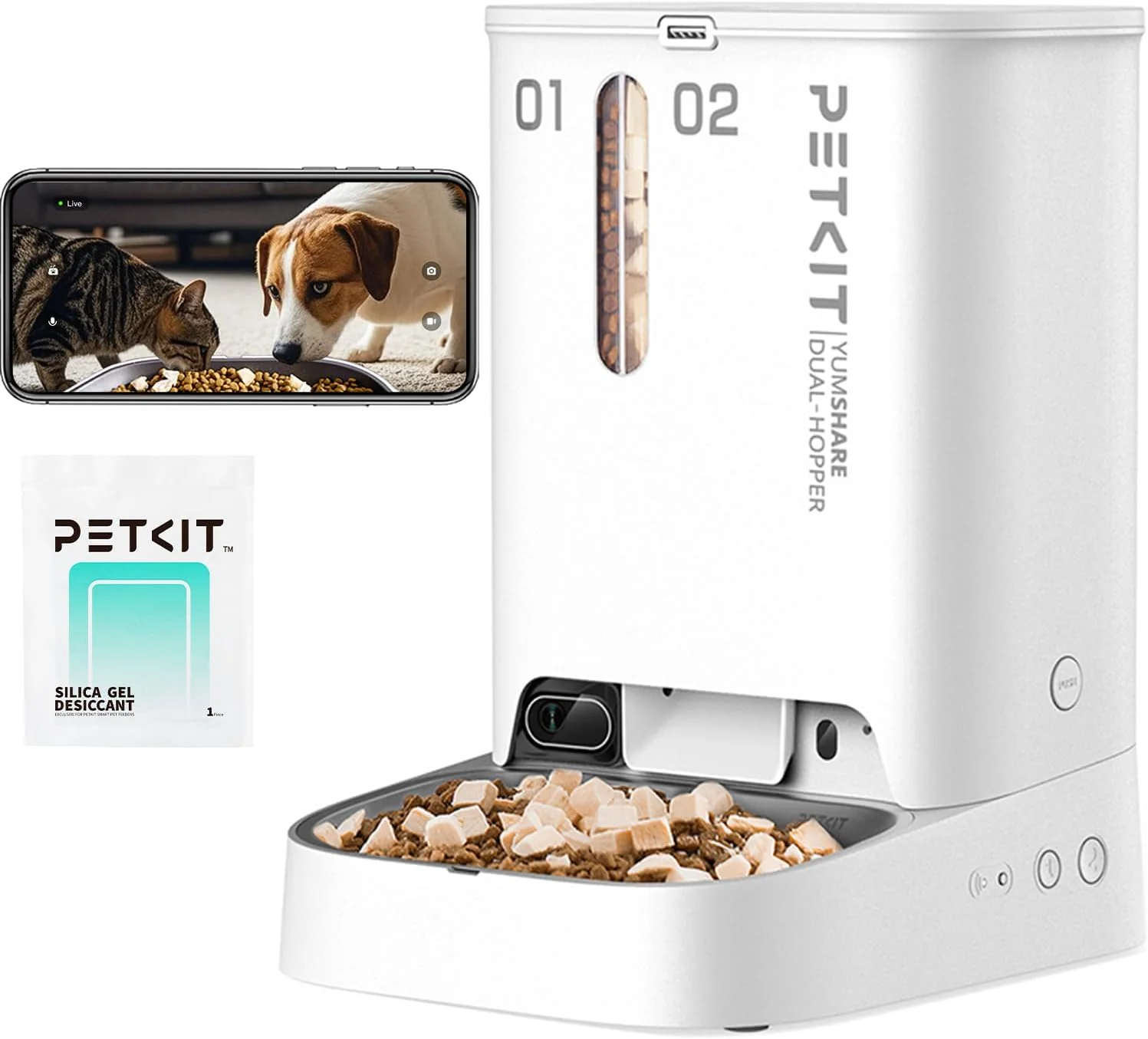 Fine PETKIT Automatic Cat Dog Feeder with Camera AI-Powered Motion Capturing 1080P HD Video with Night Vision 2.4G WiFi Pet Feeder with 2-Way Audio Dual Hopper Pet Food Dispenser with Desiccant High-End