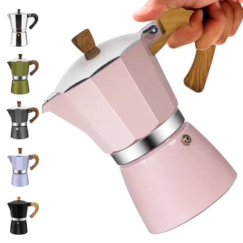 Innovative 6 Cup Aluminum Moka Pot Classic Stovetop Espresso Coffee Maker 300ml 10oz Coffeemaker Percolator Mocha Pot Greca Coffee Maker Cafe Makers for Italian and Cuban Café Brewing Pink Unique