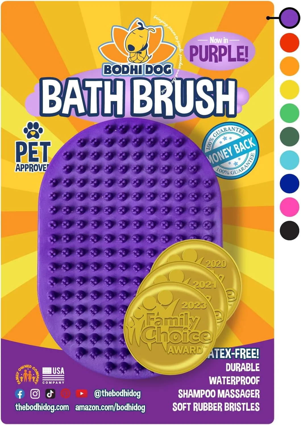 Luxury Bodhi Dog Shampoo Brush - Pet Grooming Bath Supplies for Dogs and Cats - Bath Brush for Long Short Hair - Premium Scrubber for Shower Bathing Massage One Pack Purple Elite