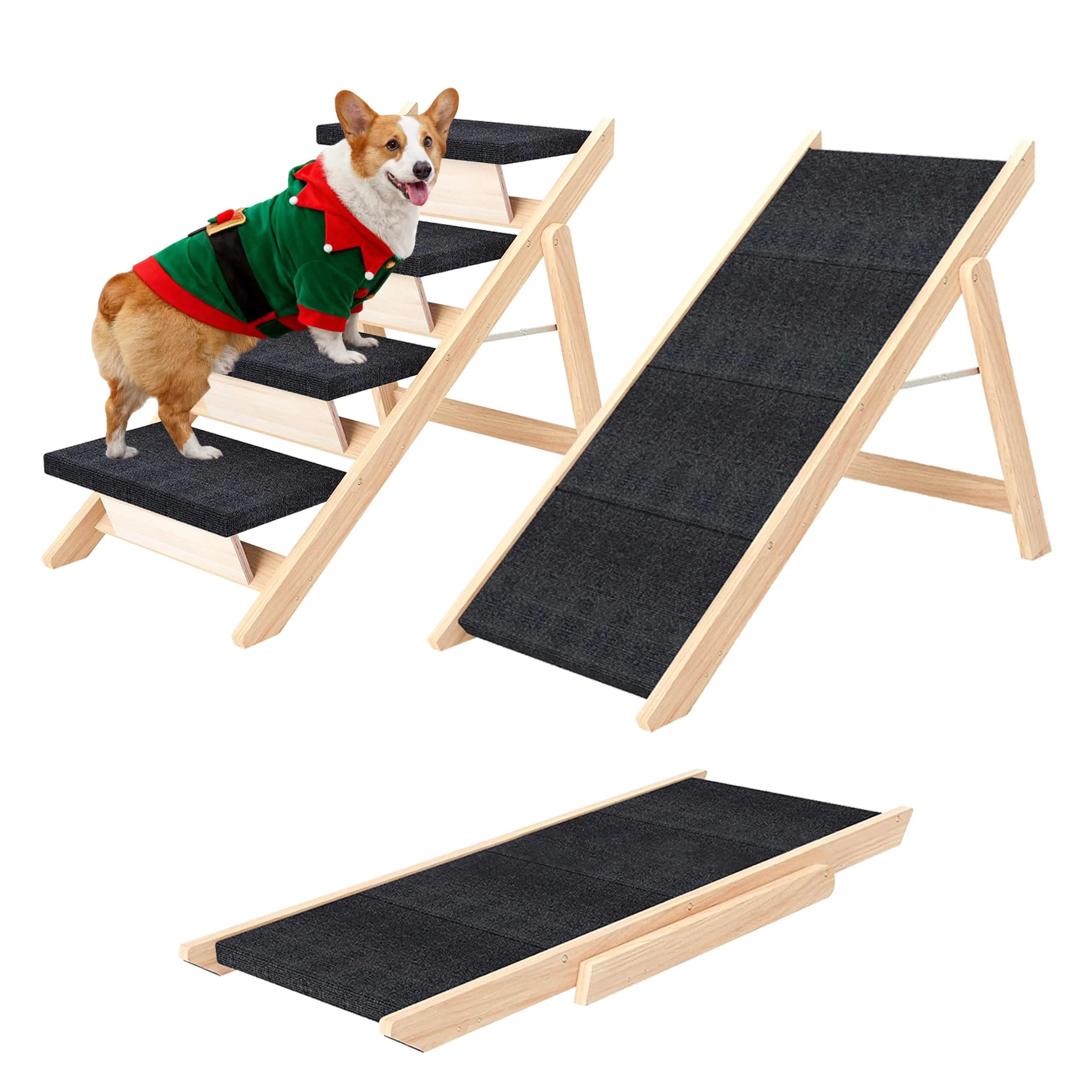 Smooth MHL.CXG Dog Stairs Ramp for Beds — Wooden 4-Step Pet Ladder Up to 180 lb Convenient