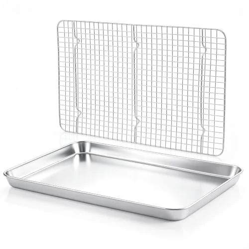 Convenient Large Baking Sheet with Wire Rack 2 Count Durable
