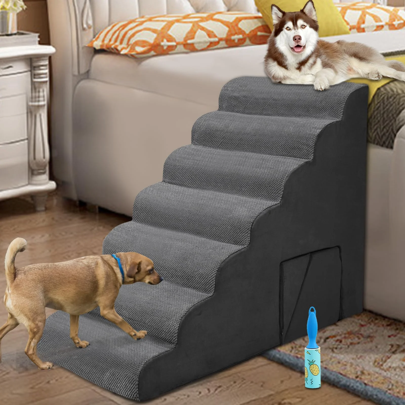 High-End LitaiL Dog Stairs for High Beds – 33in Tall 7-Tier Non-Slip Steps for Large Dogs Top-Quality
