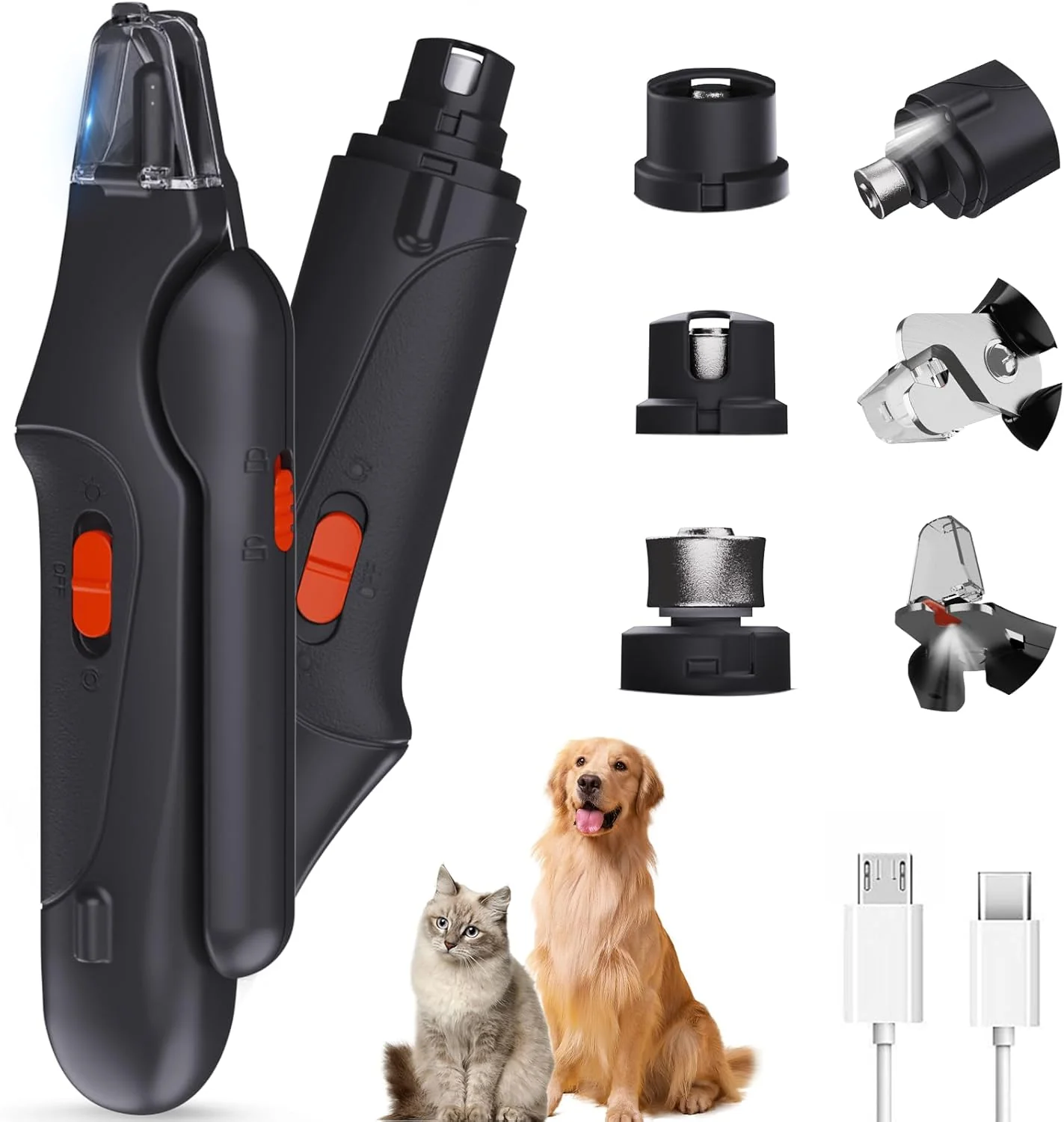 Fast 2-in-1 Cat Nail Grinder Dog Nail Clippers Trimmers for Large Medium Small Dogs Cats Pets Claw Trimmer Quick Sensor and Safety Guard USB Rechargeable with 2 LED Lights Selected