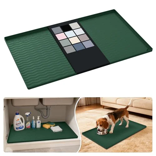 Official Waterproof Silicone Under Sink Mat 31'' x 19'' Shelf Liner for Kitchen and Bathroom Casual