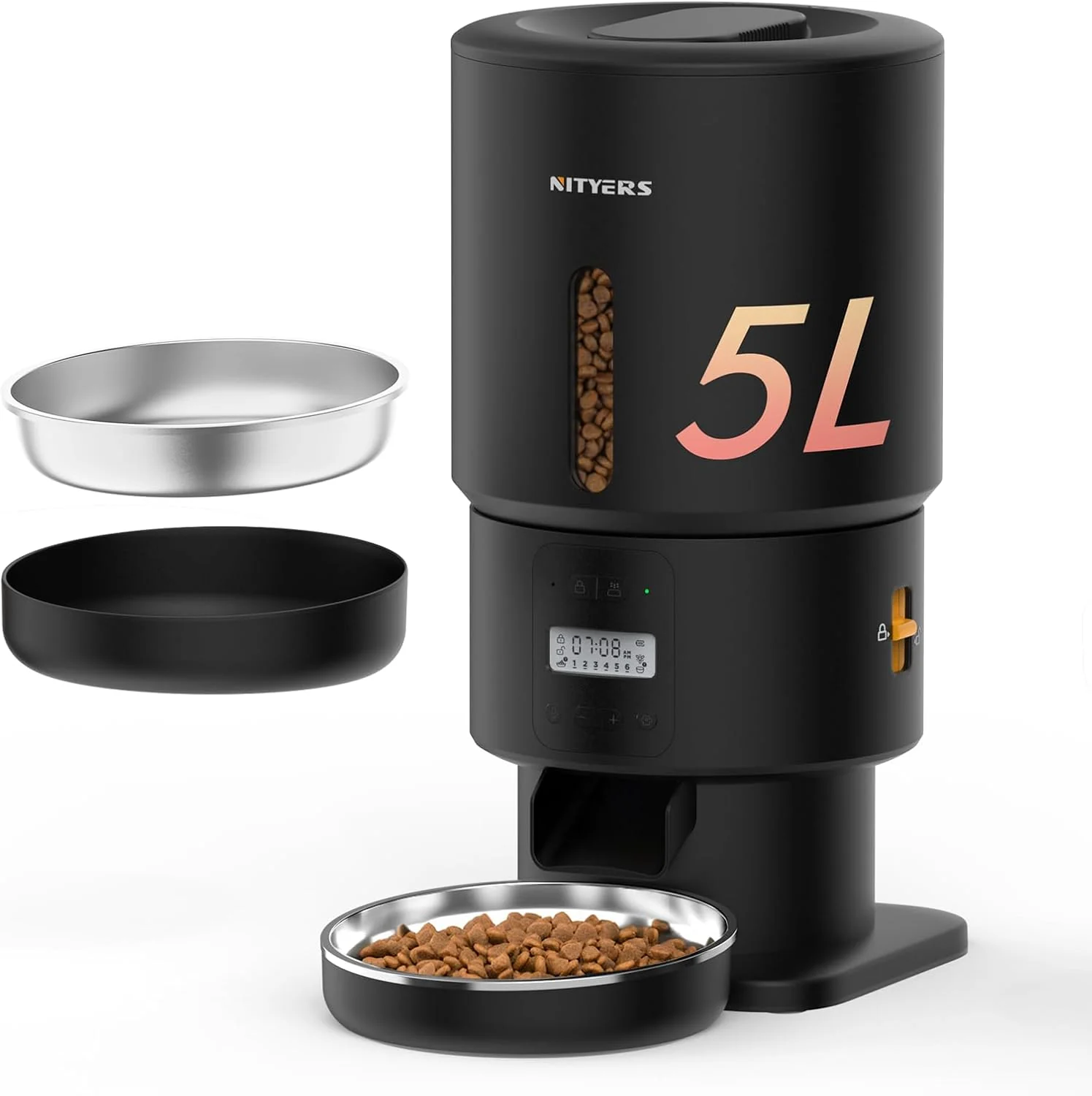 Prestigious Automatic Cat Feeder - 5L Anti-Clog Cat Food Dispenser with Freshness Preservation 1-6 Meals Day Programmable Portions 10s Voice 180-Day Battery Life Auto Pet Feeder for Multi Cats and Dogs Smart