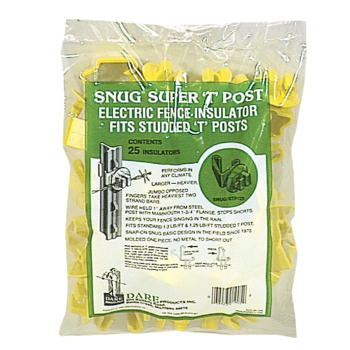 Quality Dare Snug Snap-On Yellow Polyethylene Electric Fence Insulator 25-Pack Superior
