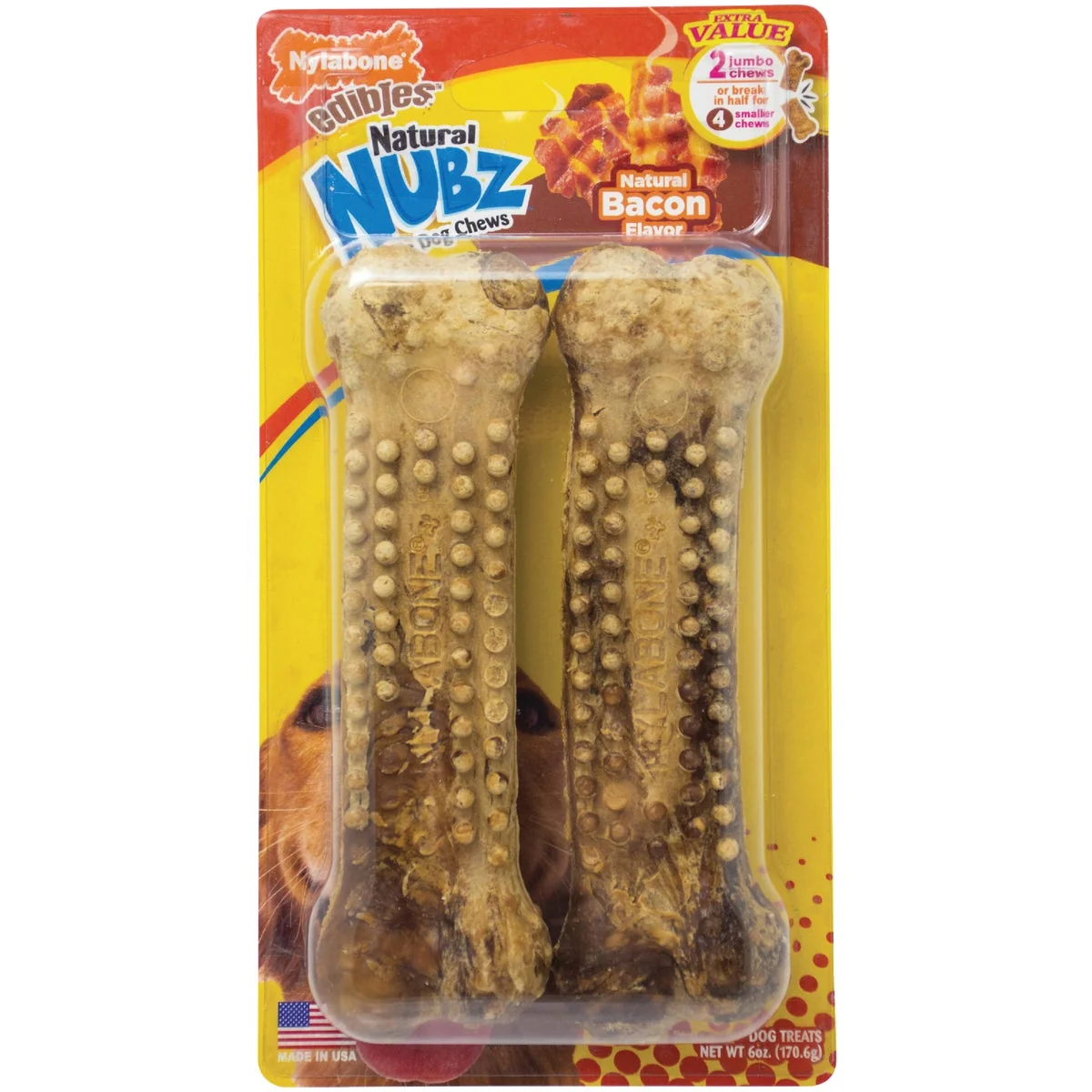 Quality Nylabone Edibles Natural Nubz Bacon Flavor Dental Dog Treat Chew 2-Pack Top-Quality